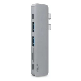 Хаб Wiwu T8 x2 Type C to x2 USB 3.0, x2 Type C, HDMI, Cardreader 7 in 1, Серый
