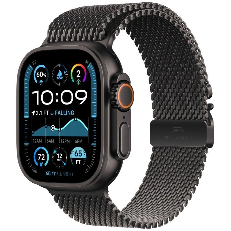 Apple Watch Ultra 2 (2024) GPS+Cellular 49mm, Black Titanium, Titanium Milanese Loop "Black", размер M 155-185mm (MX5U3). Фото 1