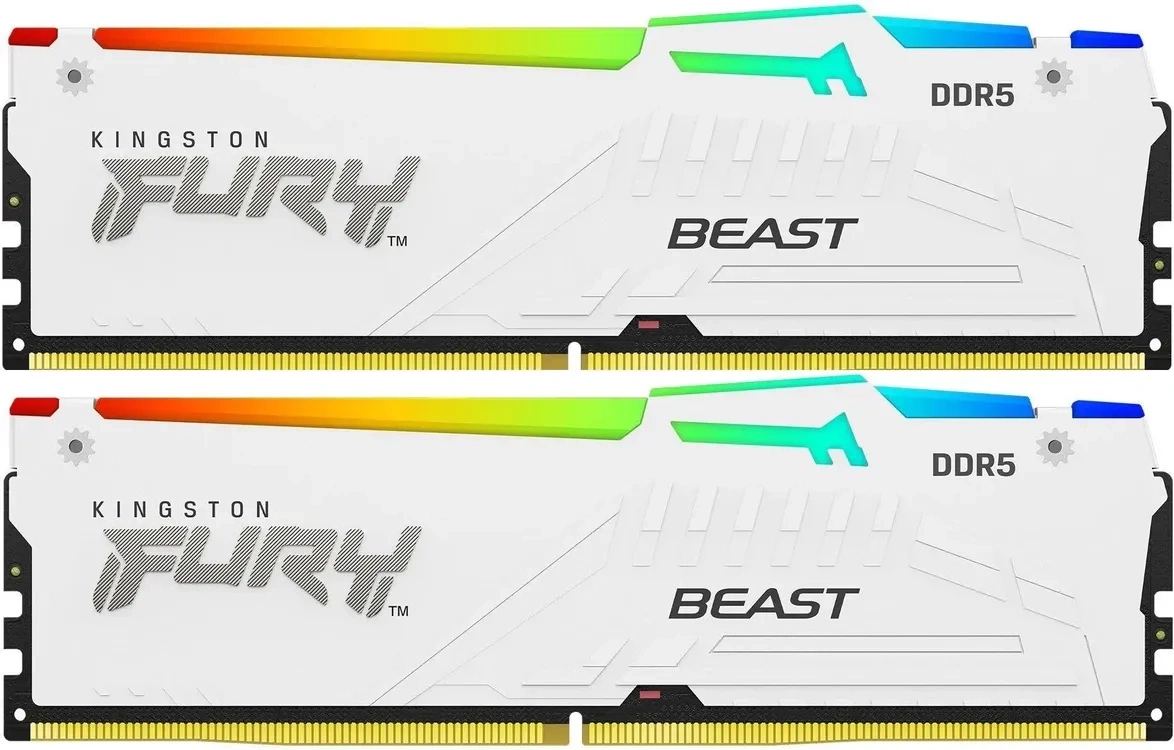 Оперативная память Kingston FURY Beast White RGB 32Гб, DDR5, 2х16 ГБ, 5600 МГц, 36-38-38 (KF556C36BWEAK2-32). Фото 1