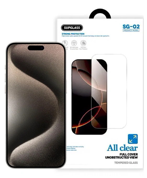 Защитное стекло SupGlass 3D SG-02 для iPhone 15 Pro/ 15/ 16, Безрамочное. Фото 1