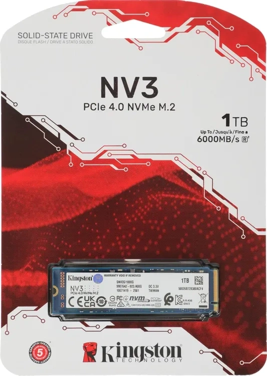 SSD накопитель Kingston NV3 1ТБ, M.2 2280, PCIe 4.0 x4, NVMe, M.2 (SNV3S/1000G). Фото 3