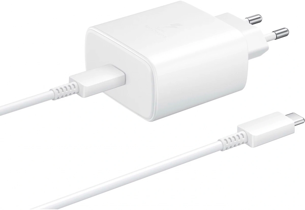 Сетевое зарядное устройство Samsung USB-C 45W + Cable Type-C to Type-C, Белый (EP-TA845). Фото 1