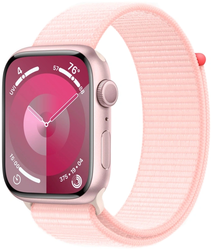 Apple Watch Series 9, 45 мм, розовый алюминий, спортивный ремешок нежно-розового цвета (MR9J3). Фото 1