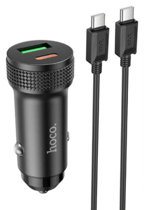 Автомобильное зарядное устройство Hoco Z49B USB-C+USB-A PD38W + кабель USB-C to USB-C, Чёрное. Фото 1