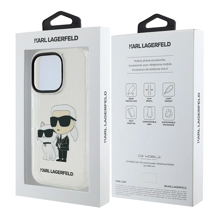 Накладка Lagerfeld для iPhone 16 Pro Max PC/TPU NFT Karl & Choupette Hard Glitter, Transparent (KLHCP16XHNKCTGT). Фото 5