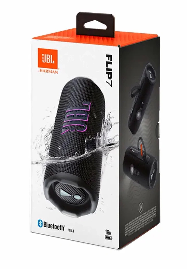 Беспроводная акустика JBL Flip 7, Чёрно-оранжевая. Фото 6