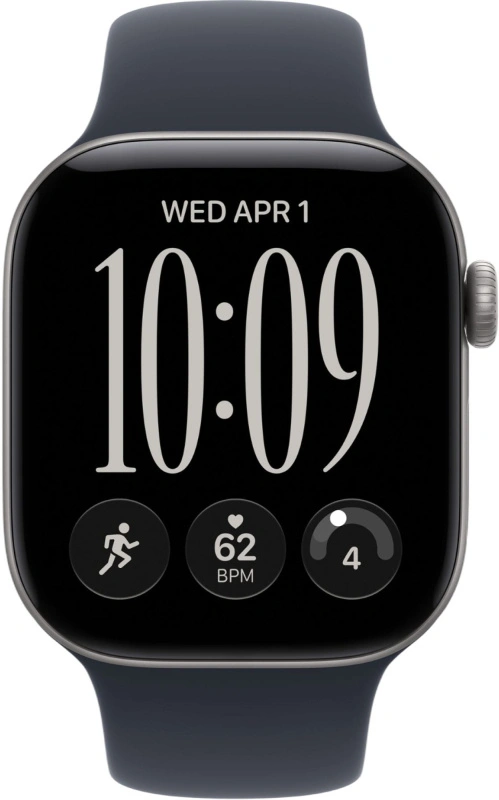 Умные часы Apple Watch Series 12 GPS, 46мм, Серый космический алюминиевый корпус, спортивный ремешок тёмно-синего цвета, размер S/M 140-190 мм (MJEH4). Фото 2