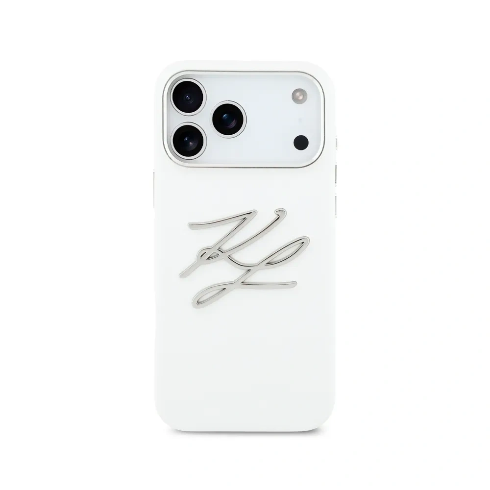 Накладка Lagerfeld для iPhone 17 Pro Liquid Silicone Initials Metal Logo & Camera, Белая (KLHCP17LSMCKLMCLH). Фото 2