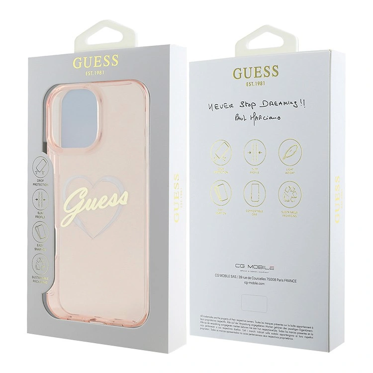 Накладка Guess для iPhone 16 Pro Max PC/TPU Heart Hard, Pink (GUHCP16XHCHGSPP). Фото 5