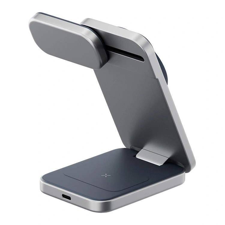 Беспроводное зарядное устройство EnergEA Bazic GoMag Trio PLUS 3in1 magnetic wireless foldable charger Qi2 22.5W, Blue (MAG-TRIOPLUS-BLU). Фото 4