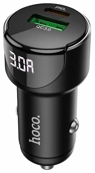 Автомобильное зарядное устройство Hoco Z42 Light road PD20W + QC3.0, Black. Фото 2