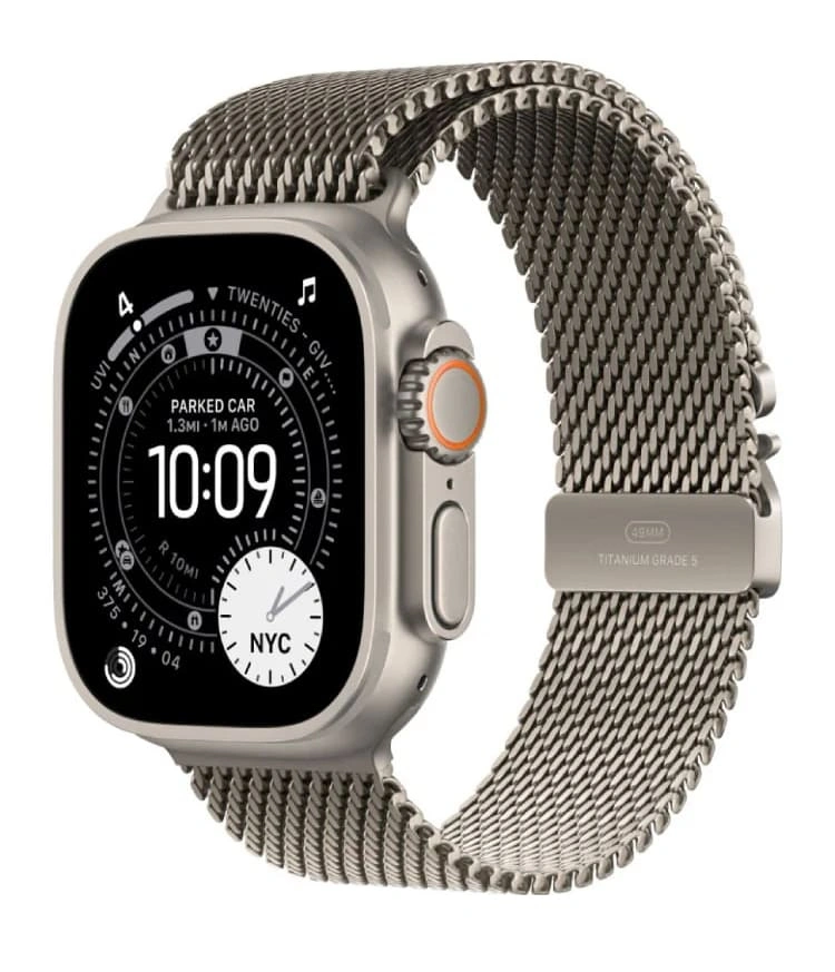 Apple Watch Ultra 3 (2025) GPS+Cellular 49mm, Natural Titanium ремешок "Titanium Milanese Loop", размер L 165–210mm (MF0E4). Фото 1