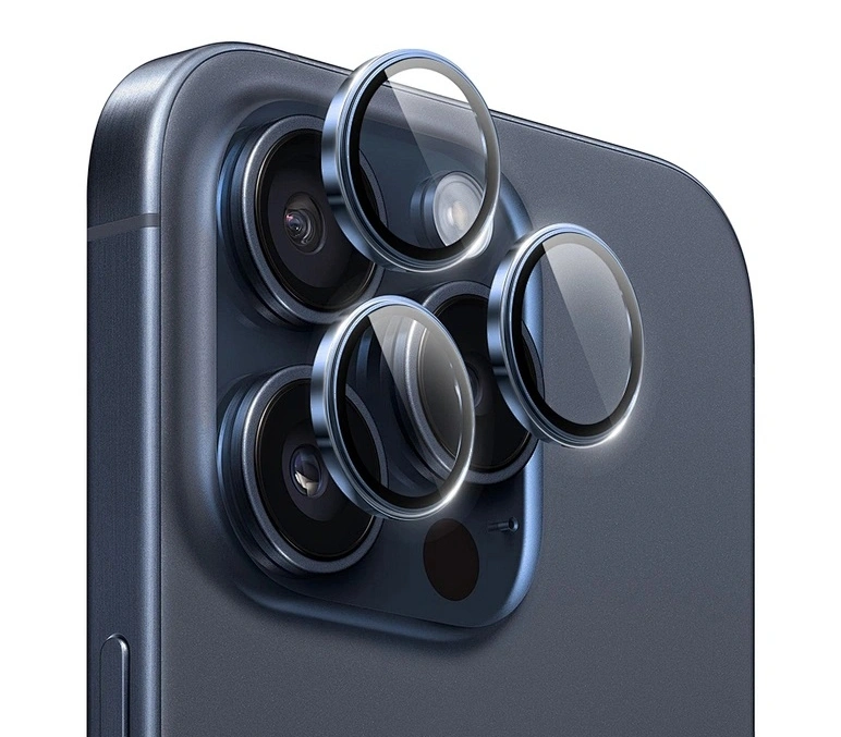 Защитное стекло на камеру Wiwu Dual Color Lens Guard для iPhone 15 Pro/15 Pro Max, Голубой титан. Фото 1