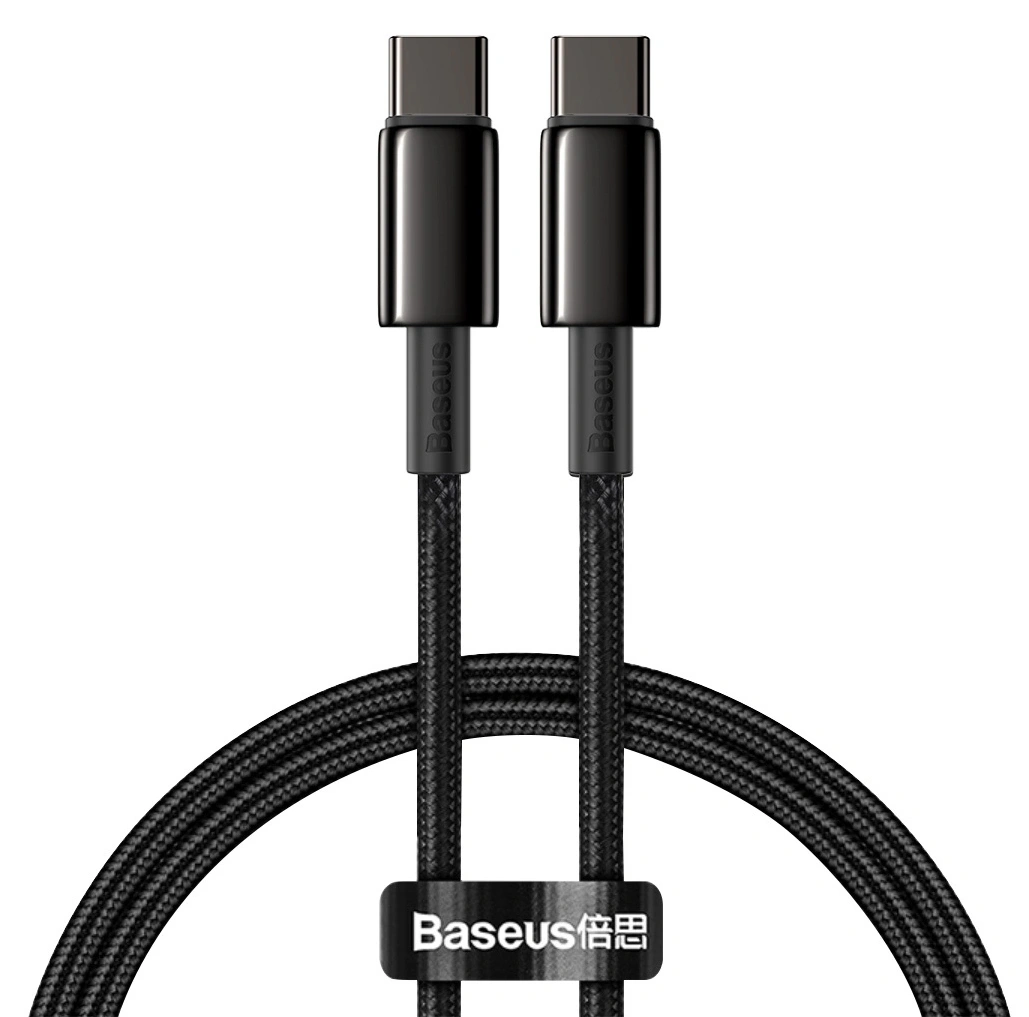 Кабель Baseus Tungsten Gold Fast Charging Data Cable Type-C to Type-C 100W 1m, Чёрный  (CATWJ-01). Фото 1