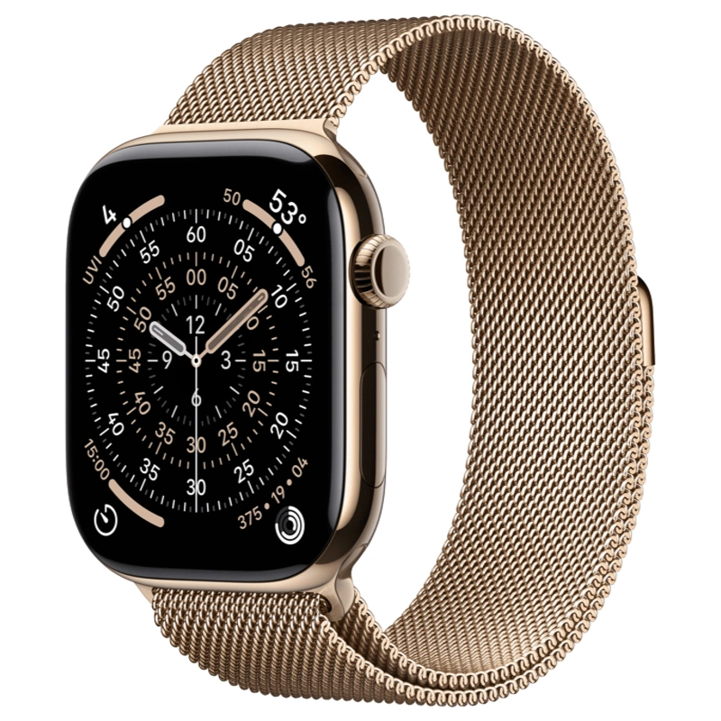 Apple Watch Series 11 GPS + Cellular, 42 мм, Gold Titanium, Миланская петля "Gold" (MF8Y4). Фото 1