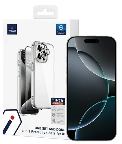 Защитный комплект Wiwu для iPhone 16 Pro One set and done 3 in 1 Protection Sets for IP, Wi-iP001. Фото 1