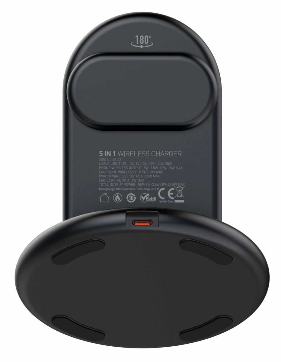 Беспроводное зарядное устройство LDNIO 5 IN 1 Desktop Wireless Charging Station 15W, Чёрное WL02. Фото 5