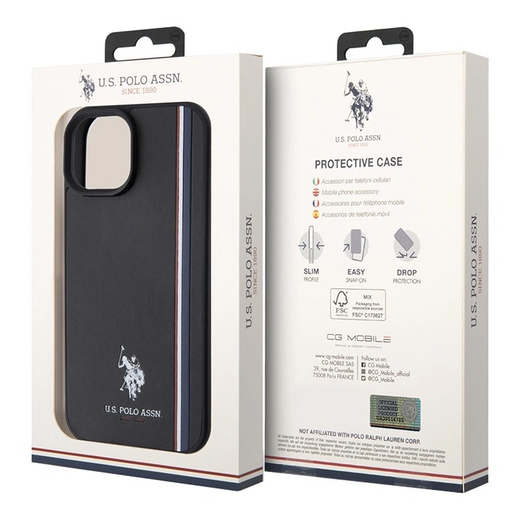 Накладка U.S. Polo Assn. для iPhone 15 PU Double horse logo and Tricolor line Hard, Black (USHCP15SSCOK). Фото 5