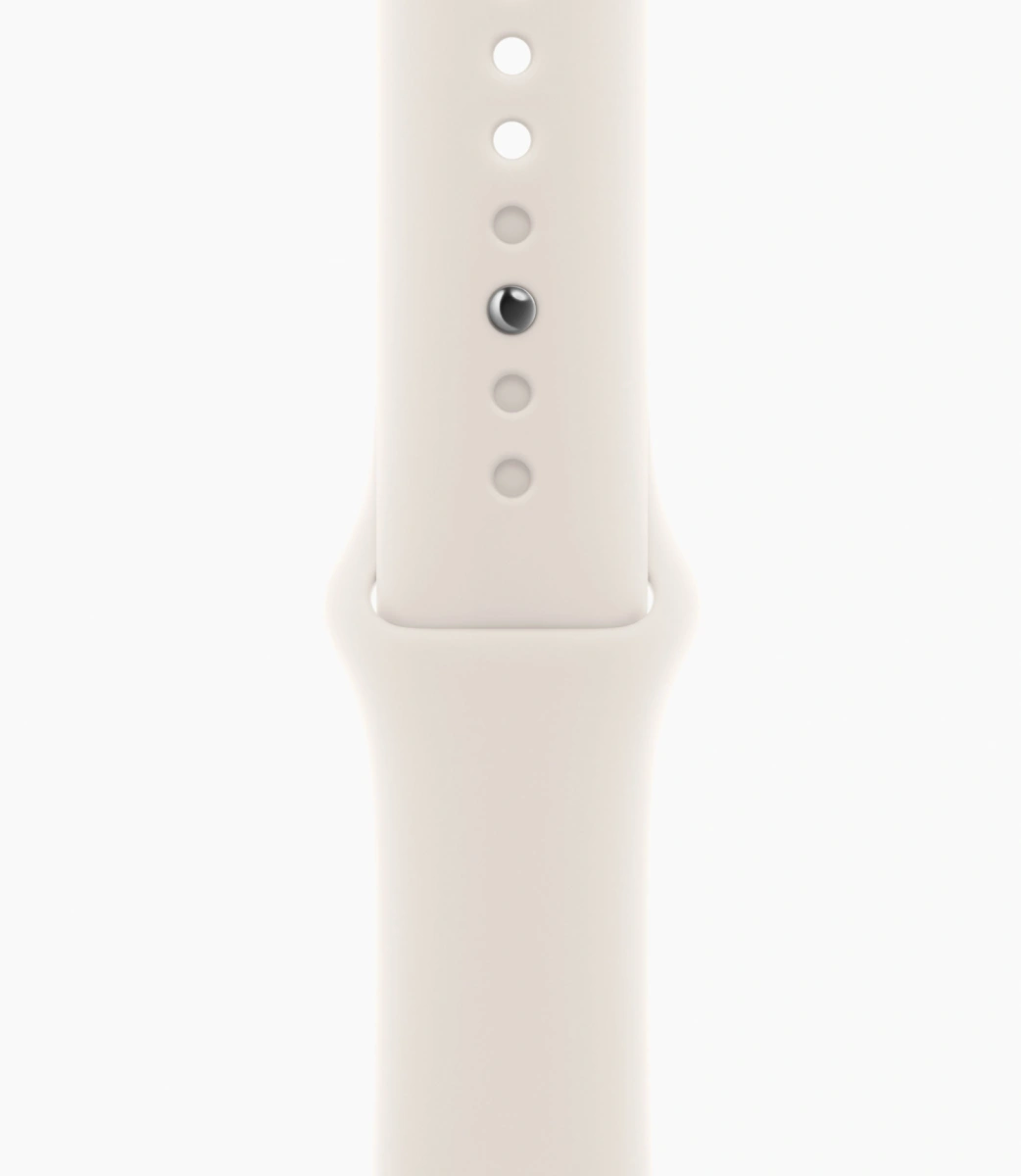 Apple Watch Series 10, 42 мм, алюминий цвета «чёрный глянец», спортивный ремешок цвета "Starlight", размер S/M (MWWX3). Фото 3