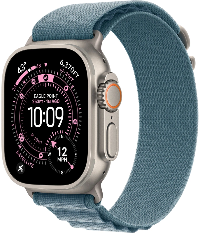 Умные часы Apple Watch Ultra 3 (2025) GPS+Cellular 49mm, Natural Titanium ремешок "Light Blue Alpine Loop" M 145-190 mm (MEWM4). Фото 1