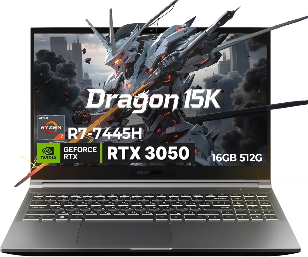 Ноутбук Mechrevo Dragon 15 Серый (15.6", Ryzen 7 7445H, 16 Гб, 512 Гб SSD, RTX 3050, Windows 11). Фото 1