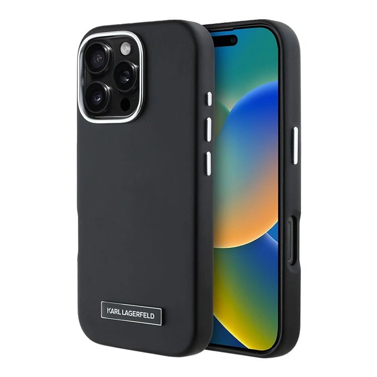 Накладка Lagerfeld для iPhone 16 Pro Full Wrapped Grained leather & Metal Camera Hard (MagSafe), Black (KLHMP16LPGMSRPK). Фото 1