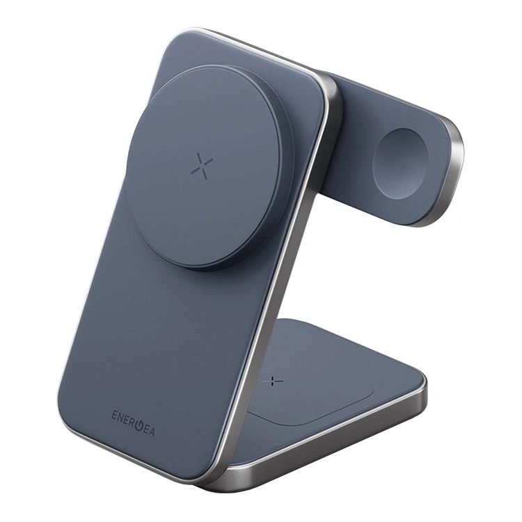 Беспроводное зарядное устройство EnergEA Bazic GoMag Trio PLUS 3in1 magnetic wireless foldable charger Qi2 22.5W, Blue (MAG-TRIOPLUS-BLU). Фото 1