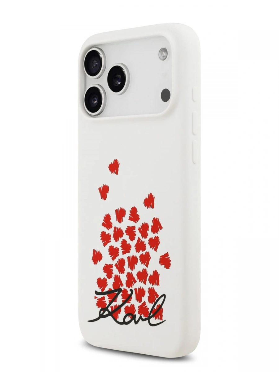 Накладка Lagerfeld для iPhone 17 Pro Liquid Silicone Hearts (MagSafe), Белая (KLHMP17LSMHBKSOH). Фото 2