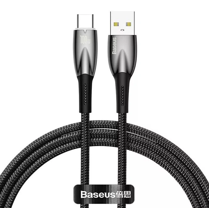 Кабель Baseus Glimmer Series Fast Charging Data Cable USB to Type-C 100W 1m, Black (CADH000401). Фото 1