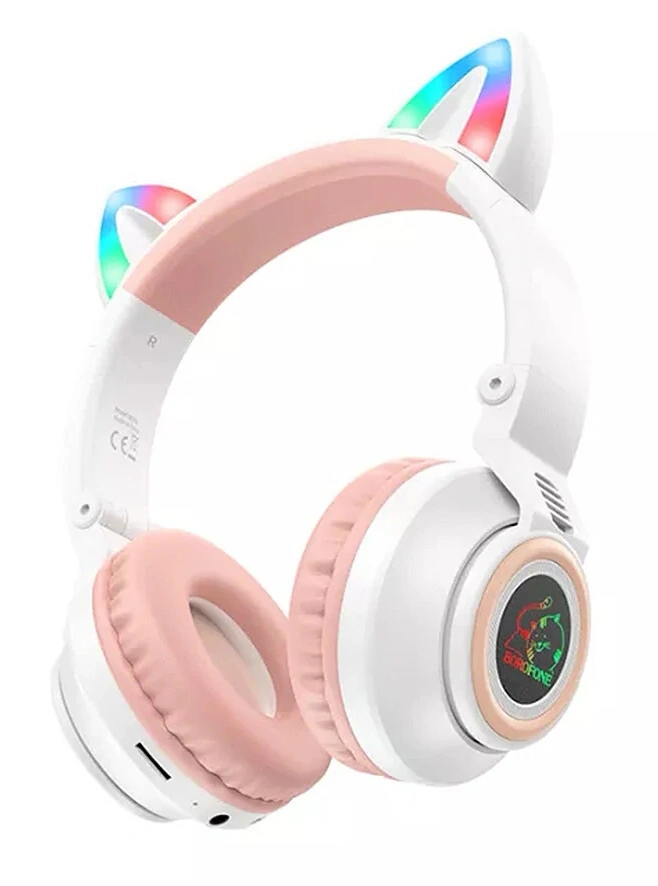 Беспроводные наушники Borofone BO18 Cat ear, Белые. Фото 1