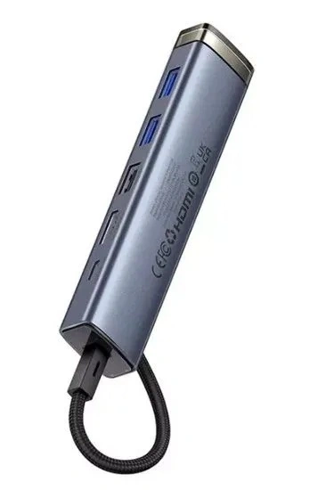 Хаб Baseus UltraJoy Series 6-Port HUB Docking Station (Type-C to HDMI4K@30Hz*1 + USB3.0*2 + USB2.0*1 + Type-C3.0*1 + PD*1), Серый (B00052802811-01). Фото 2