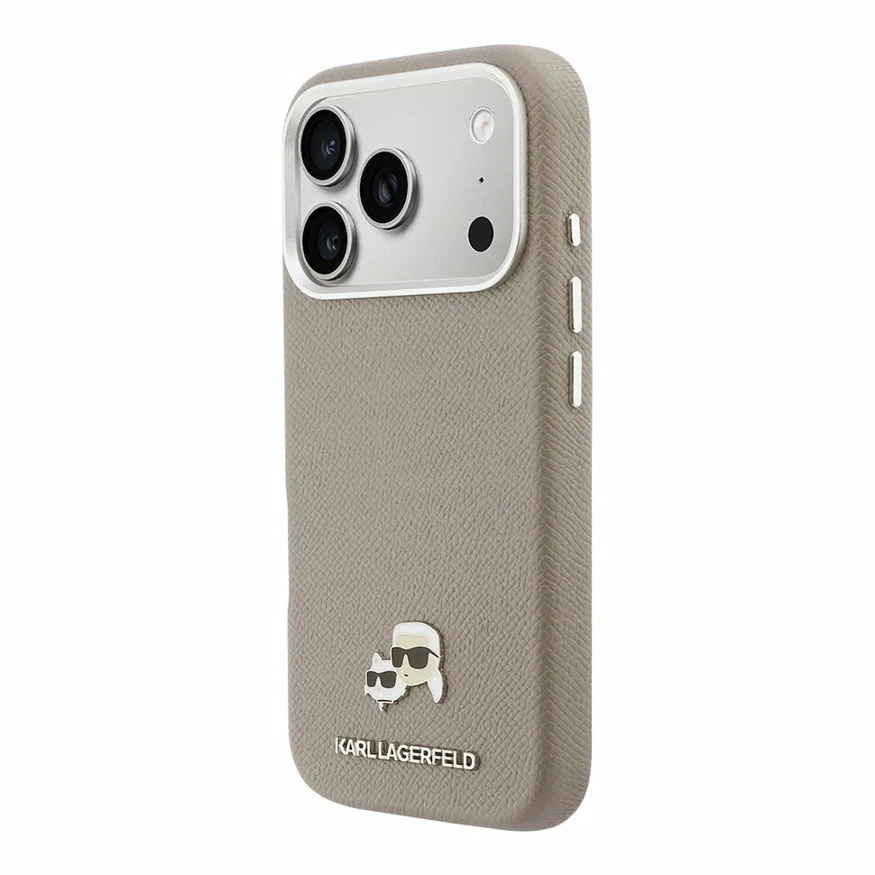 Накладка Lagerfeld для iPhone 18 Pro Max/17 Pro Max Saffiano FW Karl&Choupette metal&Cam Hard(MagSafe), Grey (KLHMP18X6PFKCLG). Фото 2