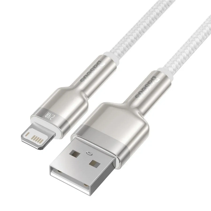 Кабель Baseus Cafule Series Metal Data Cable USB to IP 2.4A 1m, Белый (CALJK-A02). Фото 2
