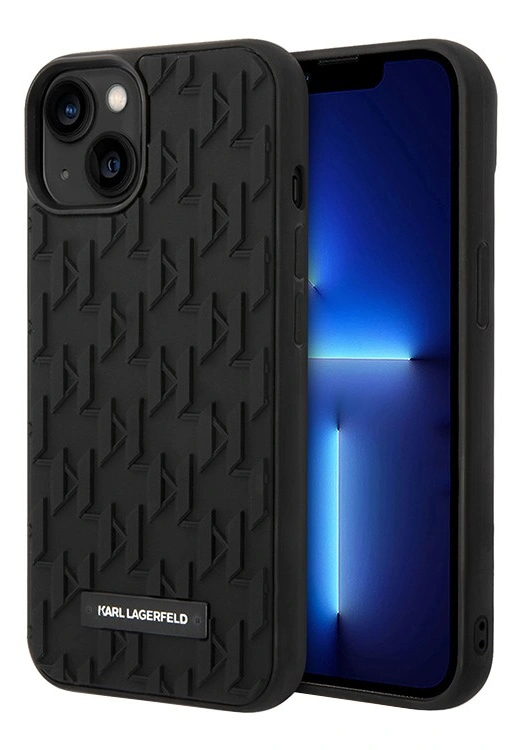 Накладка Lagerfeld для iPhone 15 3D Rubber Monogram Metal logo Hard, Black (KLHCP15SRUPKLPK). Фото 1