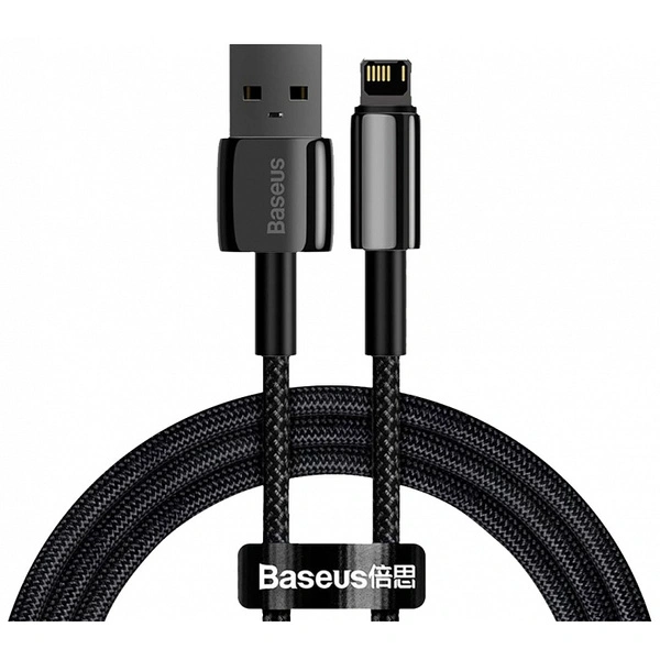 Кабель Baseus Tungsten Gold Fast Charging Data Cable USB to iP 2.4A 1m, Чёрный (CALWJ-01). Фото 1