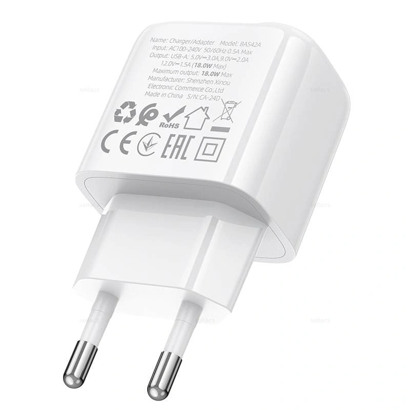 Сетевое зарядное устройство Borofone BAS42A USB-A/18W/QC3.0 charger, Белое. Фото 6
