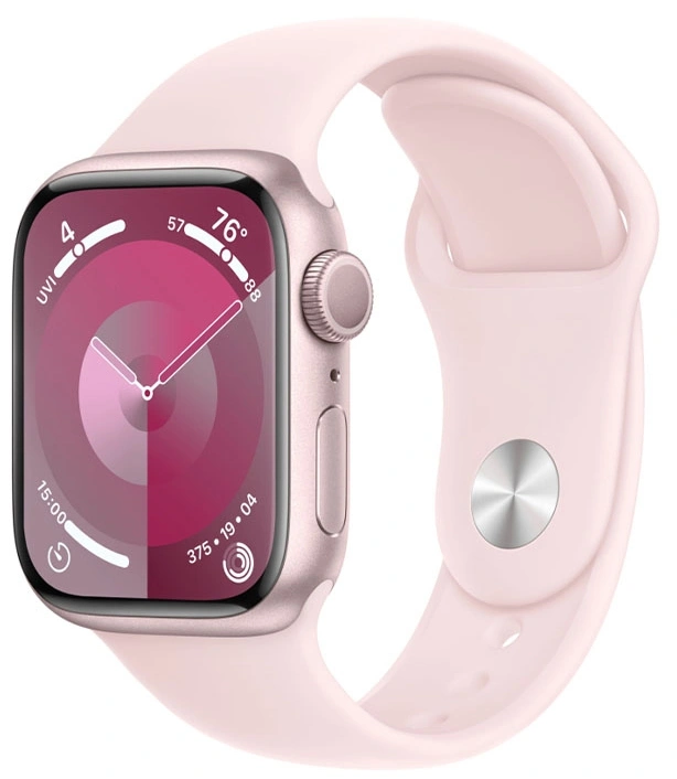 Apple Watch Series 9, 45 мм, розовый алюминий, спортивный ремешок нежно-розового цвета, размер M/L (MR9H3). Фото 1