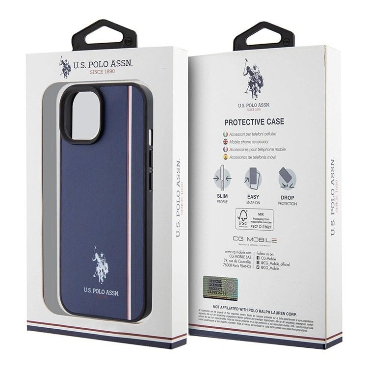 Накладка U.S. Polo Assn. для iPhone 15 PU Double horse logo and Tricolor line Hard, Navy (USHCP15SSCOV). Фото 5