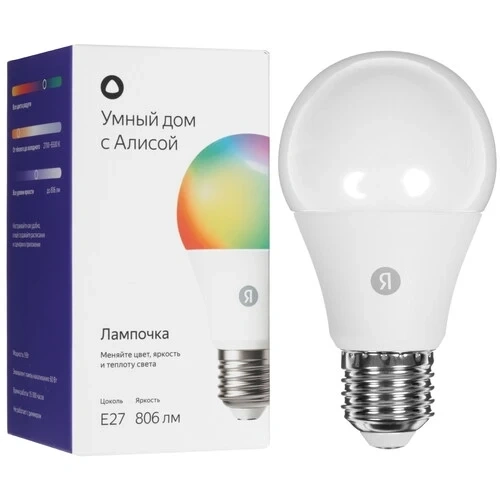 Умная лампочка Яндекс Е27, RGB, 806 Лм, Matter over Wi-Fi (YNDX-00558). Фото 1