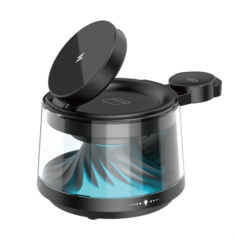 Беспроводная зарядная станция Wiwu Flow 5 in 1 Wireless Charger with ambient light & speaker, Чёрный (Wi-W039). Фото 2