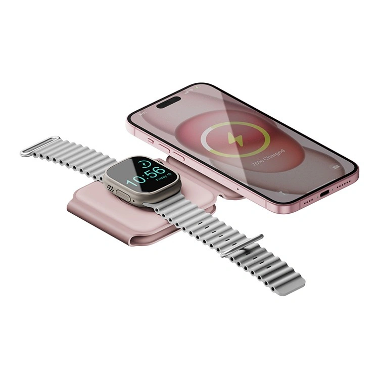 Беспроводное зарядное устройство EnergEA Bazic GoMag Trio PLUS magnetic wireless foldable 15W, Pink (GM-TRIOPLUS-PNK). Фото 3