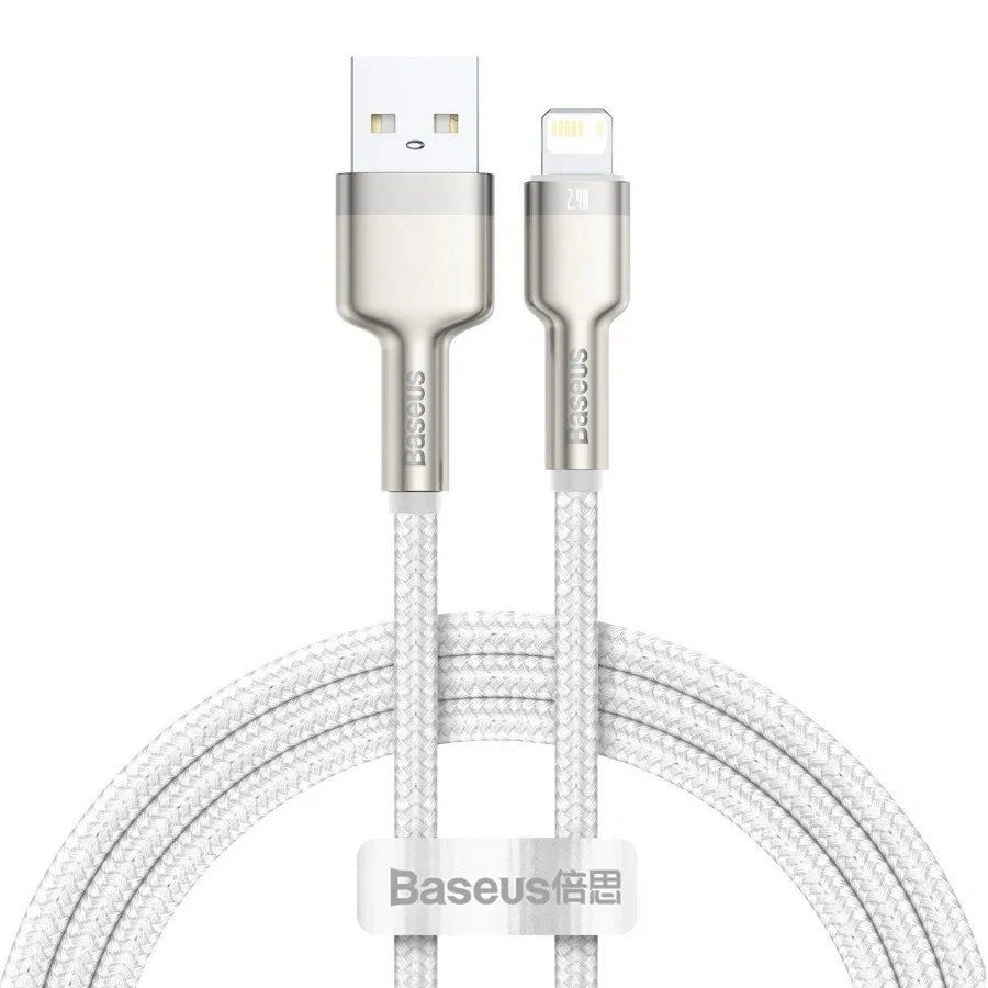 Кабель Baseus Cafule Series Metal Data Cable USB to IP 2.4A 1m, Белый (CALJK-A02). Фото 1