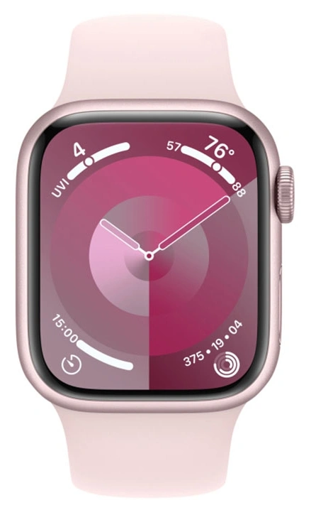 Apple Watch Series 9, 45 мм, розовый алюминий, спортивный ремешок нежно-розового цвета, размер M/L (MR9H3). Фото 2