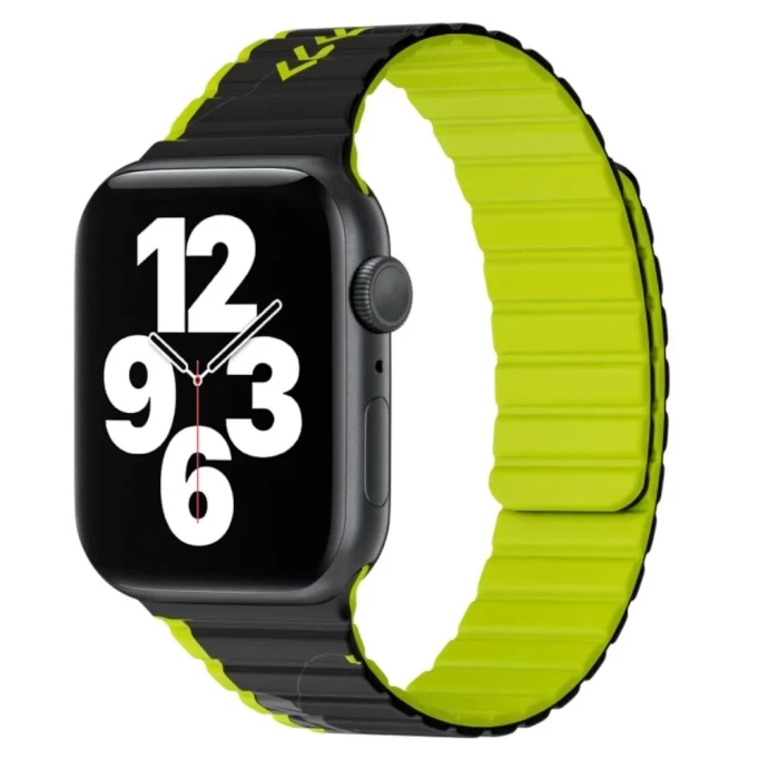 Ремешок Wiwu Magnetic Silicon для Apple Watch 42/44/45/49мм, Чёрный, зелёный (Wi-WB010)