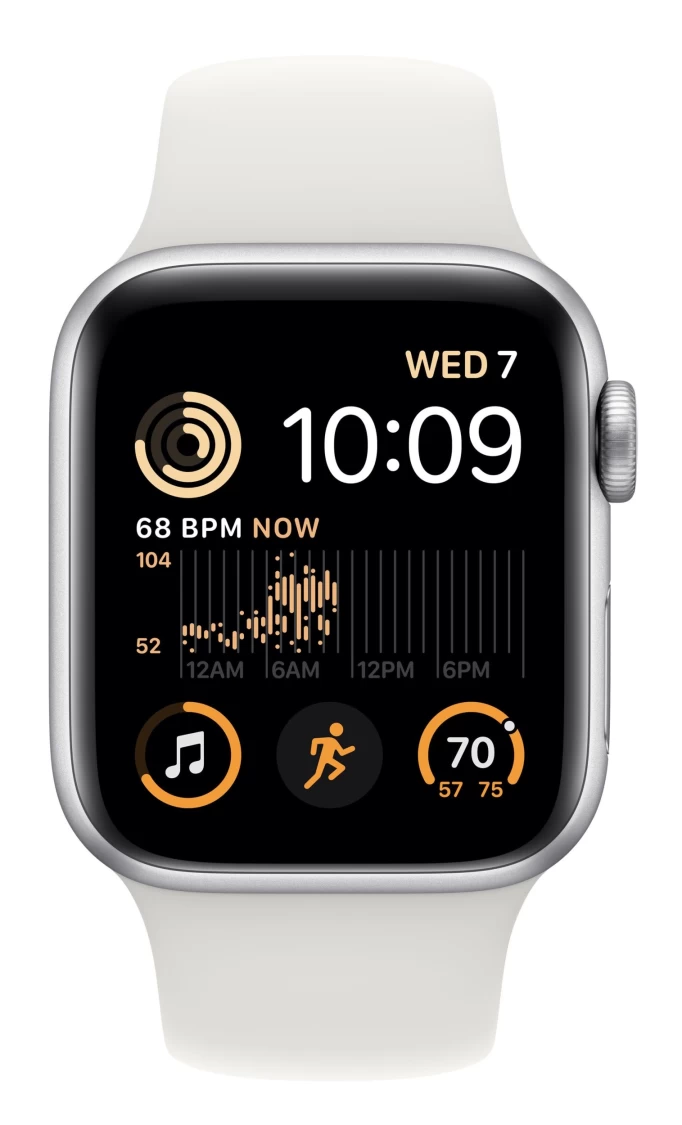 Apple Watch SE 2022, 40 mm, серебристый алюминий, белый спортивный ремешок (MNJV3)