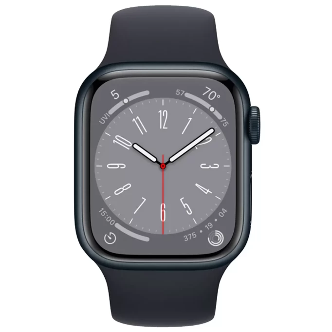 Apple Watch Series 8, 41 мм, алюминий цвета "тёмная ночь", спортивный ремешок "чёрный" (MNP53)