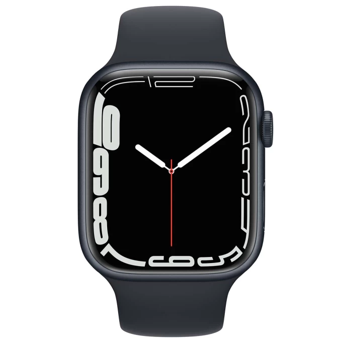 Apple Watch Series 7, 45 мм, алюминий цвета "тёмная ночь", спортивный ремешок "тёмная ночь" (MKN53)