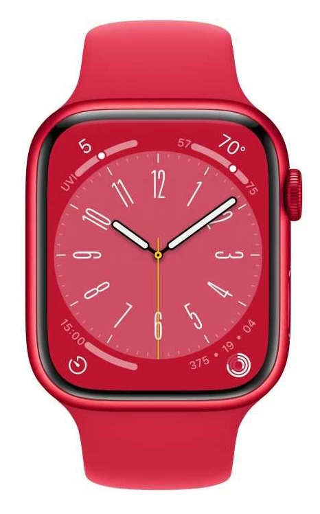 Apple Watch Series 8, 45 mm, алюминий цвета "(PRODUCT)RED", спортивный ремешок "(PRODUCT)RED" (MNP43)