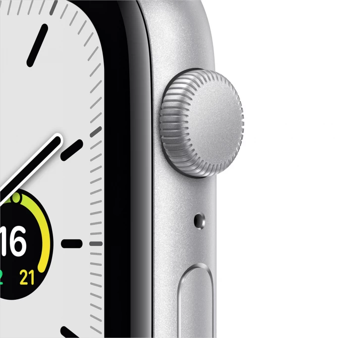Apple Watch SE, 40 мм, серебристый алюминий, спортивный ремешок белого цвета (MYDM2)